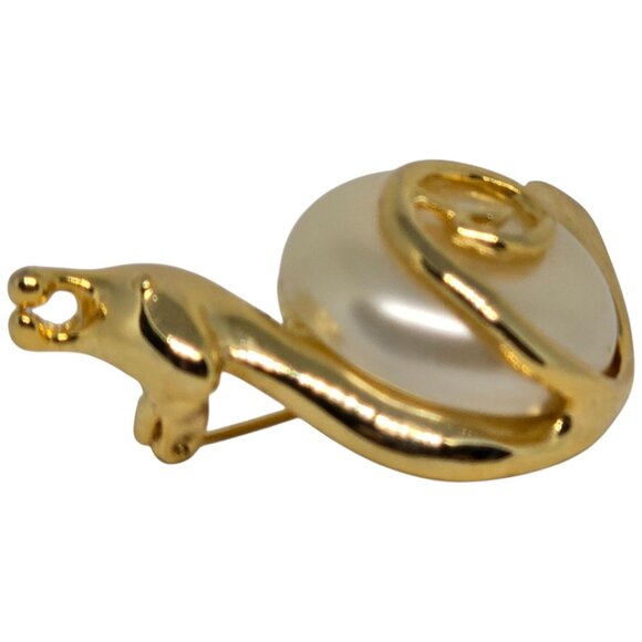 Vintage Gold Tone Snail Brooch Faux Pearl Spiral Pin Costume Jewelry Cute Gift - Picture 3 of 6